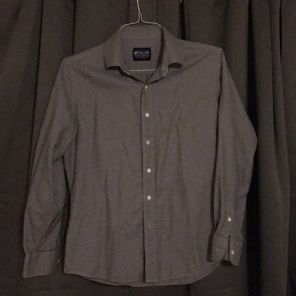 MTailor Mens Grey Houndstooth Dress Shirt Small